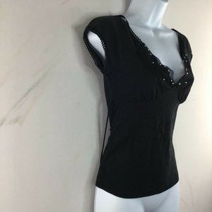 Selfsteem Black V Neck Beaded Blouse Top Size XS